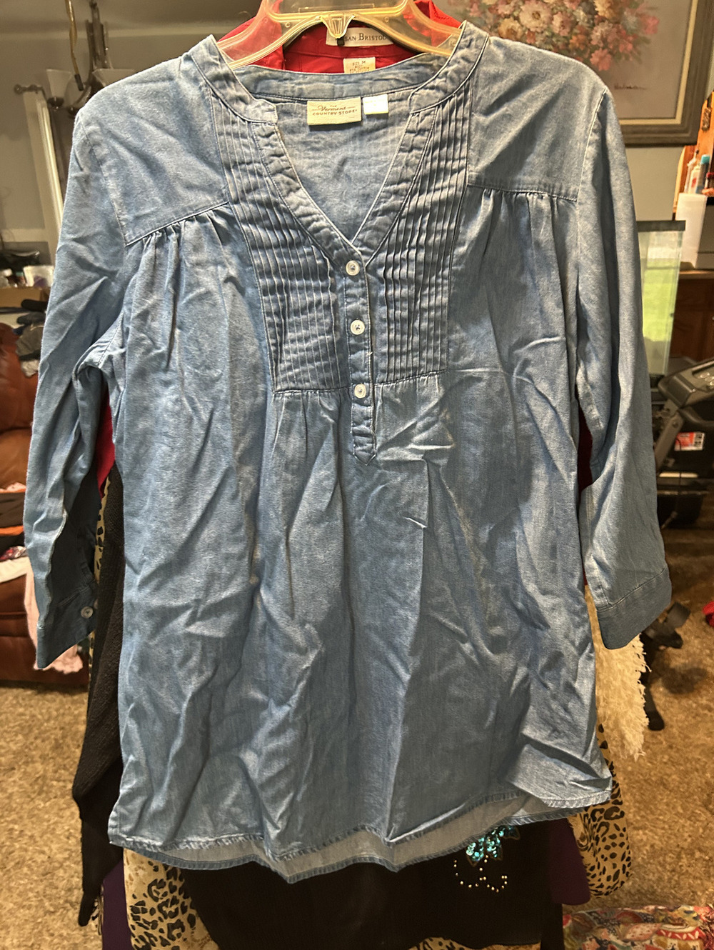 The Vermont Country Store Women's Blue Cotton Tunic Shirt Medium